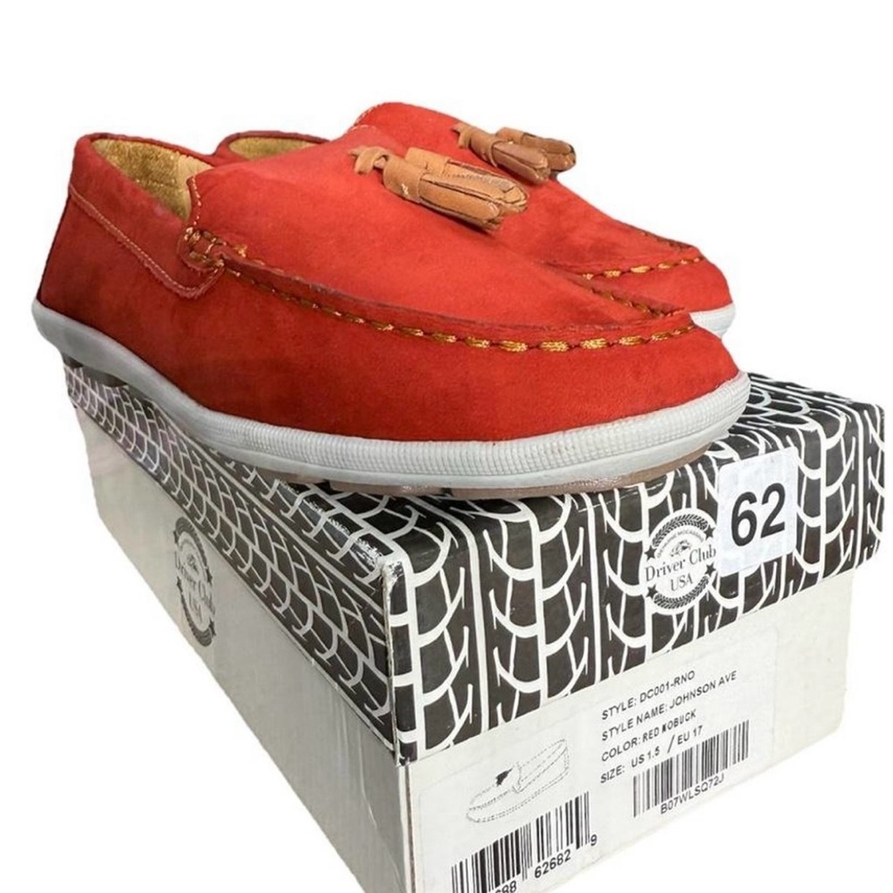 Driver Club USA Kids Johnson Ave Red Nubuck Leather Tassel Loafers Size 1.5
